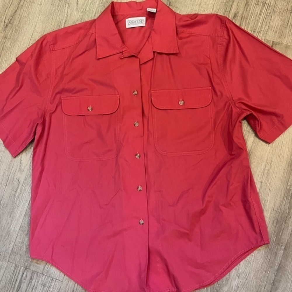 Lands’ End Pink Short Sleeve Button-Up Shirt size 12